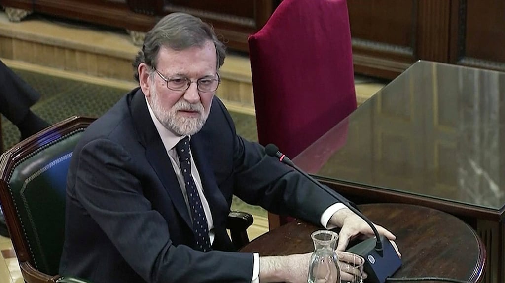 Former Spanish prime minister Mariano Rajoy testifies during the trial of jailed Catalan separatist leaders at the supreme court in Madrid on Wednesday. Photograph: Reuters