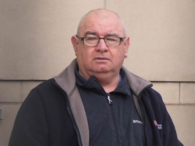 Paul McIntyre (58), of Kells Walk in Derry, arriving at Belfast Crown Court. Photograph: Niall Carson/PA Wire