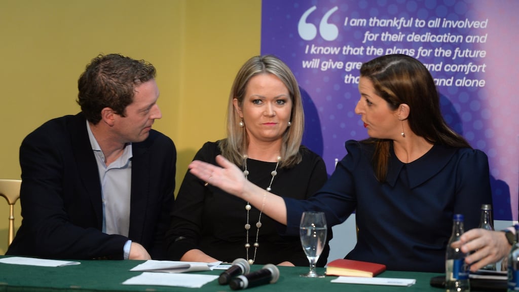 Lorraine Walsh (centre) with Stephen Teap and Vicky Phelan at the formal launch of 221+ CervicalCheck Patient Support Group last month. Photograph: Dara Mac Dónaill