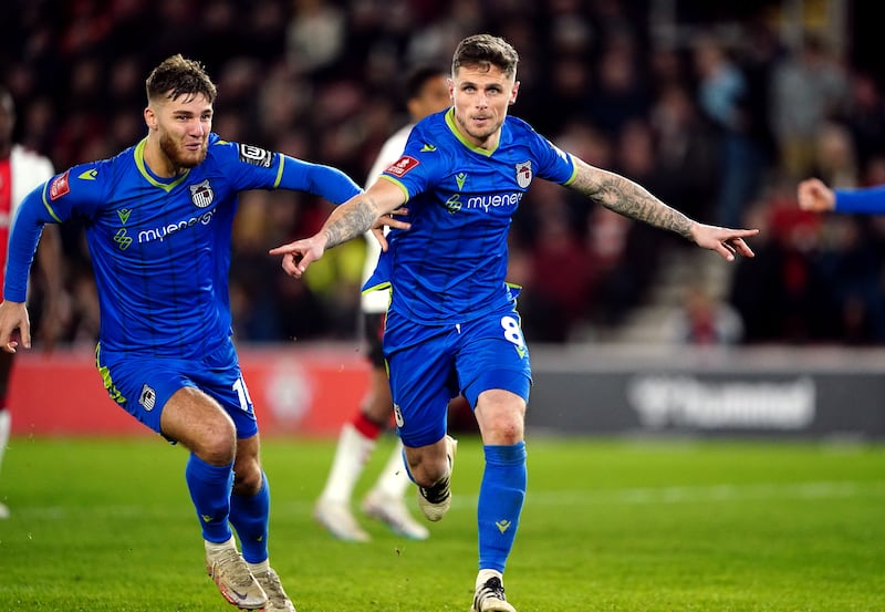 Grimsby Town's Gavan Holohan celebrates scoring his side's second goal against Southampton. Photograph: Zac Goodwin/PA