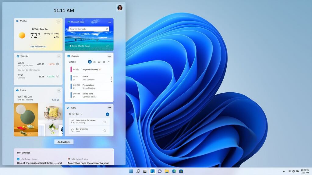 The new Start menu in Windows 11 will enable users to quickly access their recent files using the cloud Microsoft 365 and show any files they were viewing earlier. Photograph: Microsoft/PA Wire