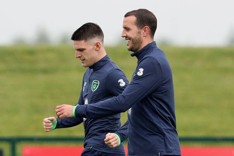 Declan Rice and John O'Shea at Ireland squad training in 2018. Photograph: Bryan Keane/Inpho 