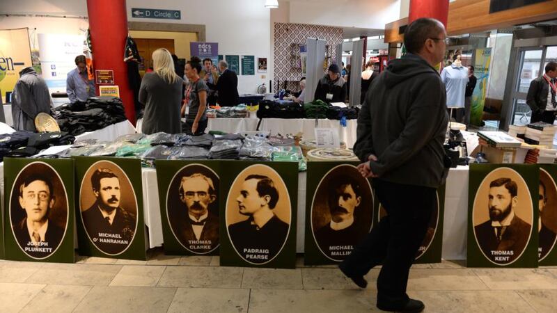Merchandise on sale at the Sinn Féin Ardfheis in  Derry. Photograph: Dara Mac Dónaill