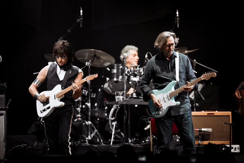 Jeff Beck, left, performs with Eric Clapton at Madison Square Garden in 2010. Photograph: Chad Batka/The New York Times