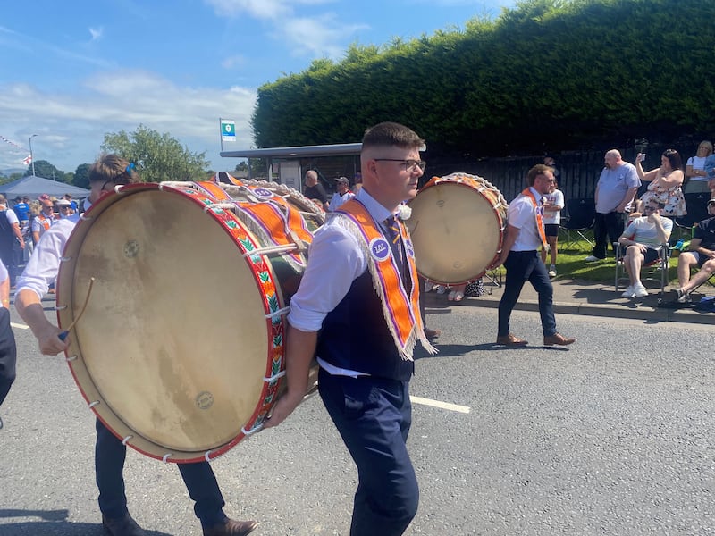 Participants in the Orange Order parade in Royal Hillsborough, Co Down, taking part in the Twelfth of July celebrations on Monday. Photograph: Jonathan McCambridge/PA