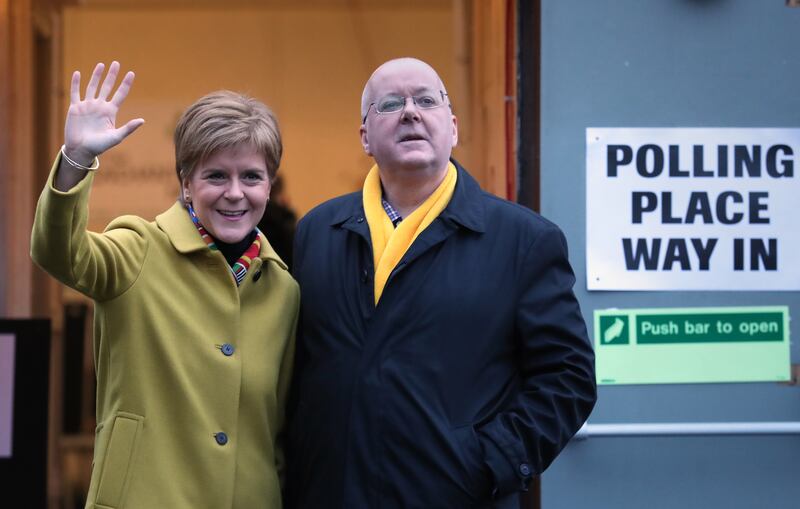 Nicola Sturgeon and Peter Murrell at a Glasgow polling station during the 2019 general election. Photograph: Andrew Milligan/PA