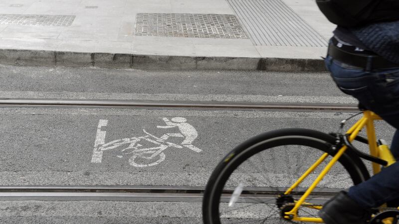 There are fears of a rise in cycling accidents, due to the risk of wheels getting stuck in the new line’s tracks. Photograph: Aidan Crawley