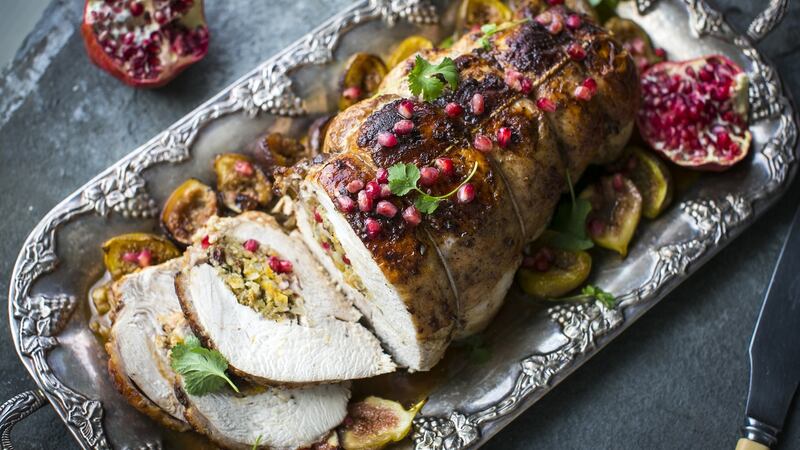 Rolled turkey breast flavoured with ras el hanout for a Moroccan slant