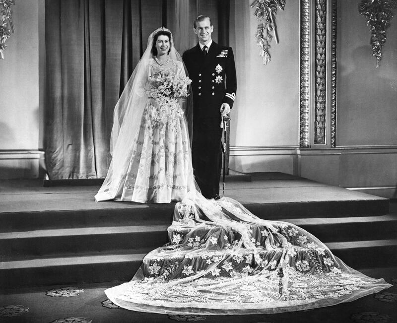 Princess Elizabeth and Philip Mountbatten at Buckingham Palace after their wedding ceremony on November 20th, 1947. Photograph: PA