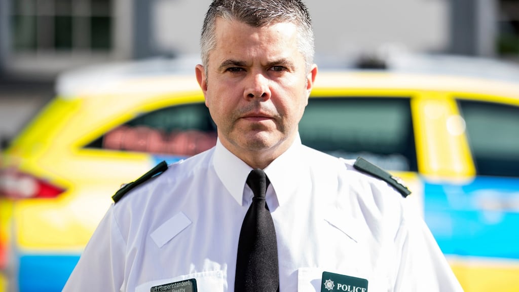Temporary PSNI superintendent Clive Beatty at an Enniskillen press conference on the abduction of Kevin Lunney. Photograph: PA Wire