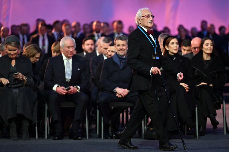 Leon Weintraub at last year's 80th anniversary of the liberation of Auschwitz-Birkenau. Photograph: Sergei Gapon/Getty