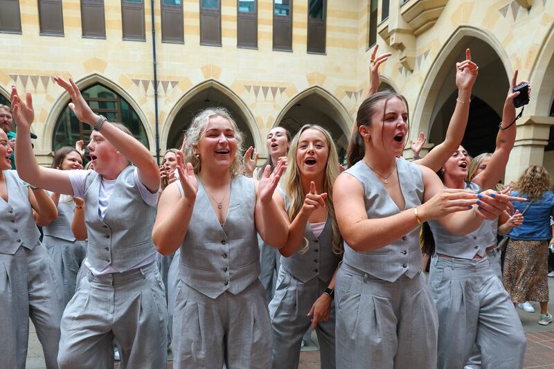Beth Buttimer, Sadbh McGrath, Stacey Flood and Brittany Hogan at the World Cup welcome ceremony in England. Photograph: INPHO/ Ben Brady