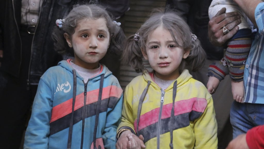 Girls who survived what activists said was a missile attack by forces of Syria’s president Bashar al-Assad in April: world powers have intensified their push to end the nearly five-year war. Photograph: Abdalrhman Ismail/Reuters
