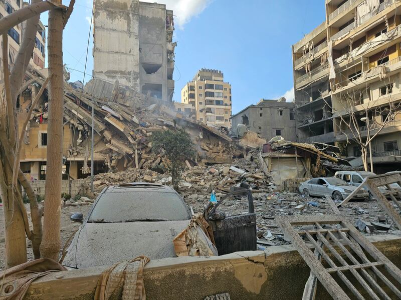 Destroyed buildings at the site of an Israeli air strike that targeted Beirut's southern suburb Burj al-Barajneh neighborhood on March 7th. Photograph: AFP via Getty