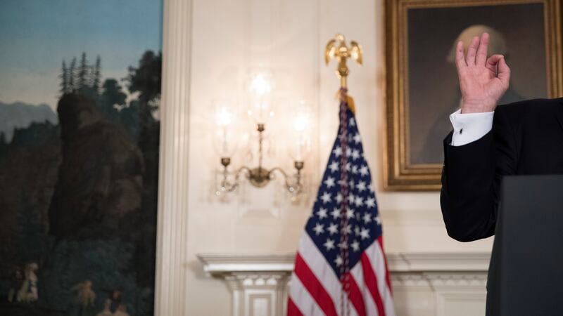 President Donald Trump delivers remarks on foreign trade, in the Diplomatic Room of the White House in Washington, on November 15th. Photograph:  Tom Brenner/The New York Times