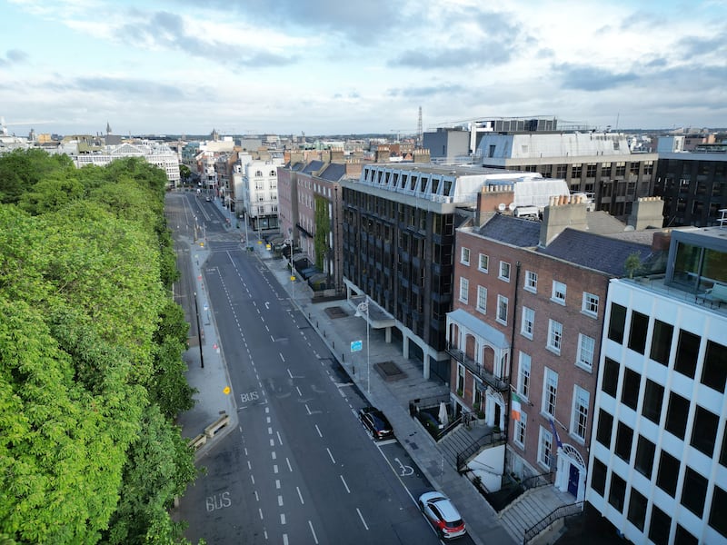 The North Side of St Stephens Green includes the Stephen's Green Shopping Centre, the junction with Grafton Street,  and the Shelbourne hotel. Photograph: Alan Betson

