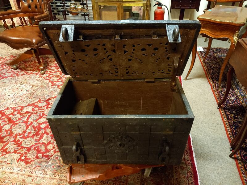 This late 18th-century Armada chest is one of many items that will be auctioned by Aidan Foley in an online sale (€1,200-€1,500).