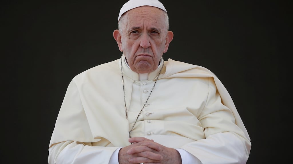 Pope Francis: “In the last century the whole world was scandalised by what the Nazis did to pursue the pureness of the race. Today, we are doing the same thing, with white gloves.” Photograph: Max Rossi/Reuters