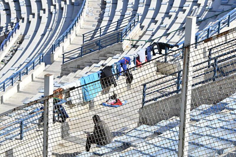 The Camille Chamoun Sports City Stadium was converted into a shelter centre for people displaced due to Israeli attacks in Beirut. Photograph: Houssam Shbaro/Anadolu via Getty Images