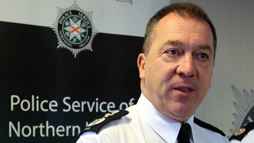 Police Service of Northern Ireland (PSNI) chief constable Matt Baggott speaking at a press conference at PSNI headquarters in Belfast. Photograph:  Paul Faith/PA