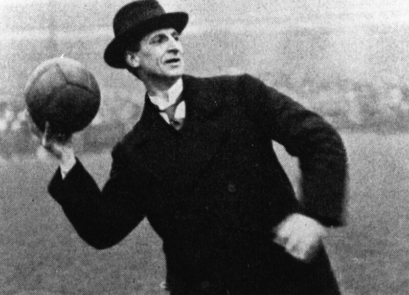 Éamon de Valera throwing in the ball to start the April 6th 1919 Gaelic football match between Wexford and Tipperary in Croke Park, in aid of the Irish Republican Prisoners Dependants Fund