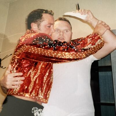Memento: Jason O’Callaghan’s photograph of himself with Michael Flatley