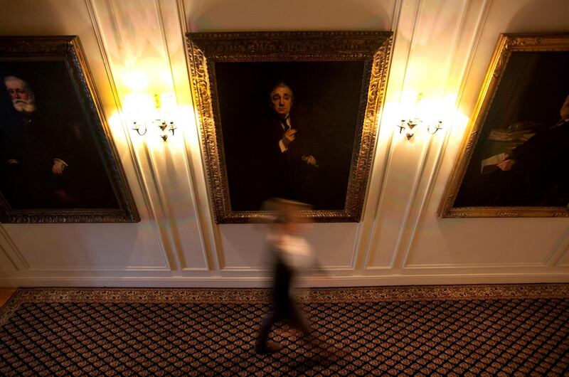 Portraits displayed at the Fifth Avenue mansion that houses the American Irish Historical Society in New York. Photograph: Michael Falco/New York Times
