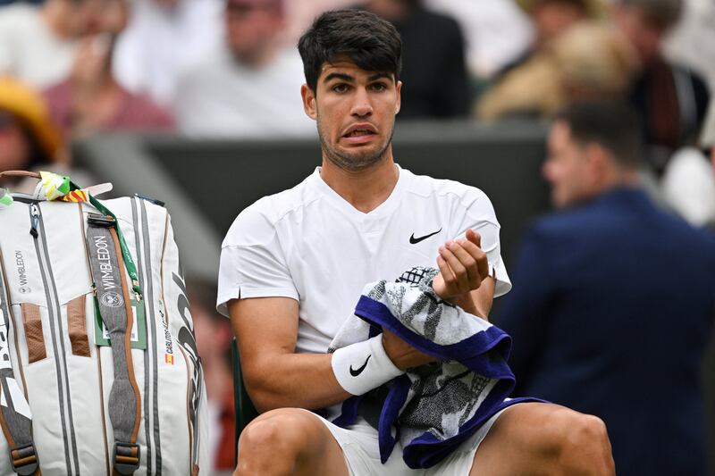 Spain's Carlos Alcaraz beat Australia's Aleksander Vukic during their in the second round at Wimbledon. Photograph: Andrej Isakovic/AFP via Getty Images 
