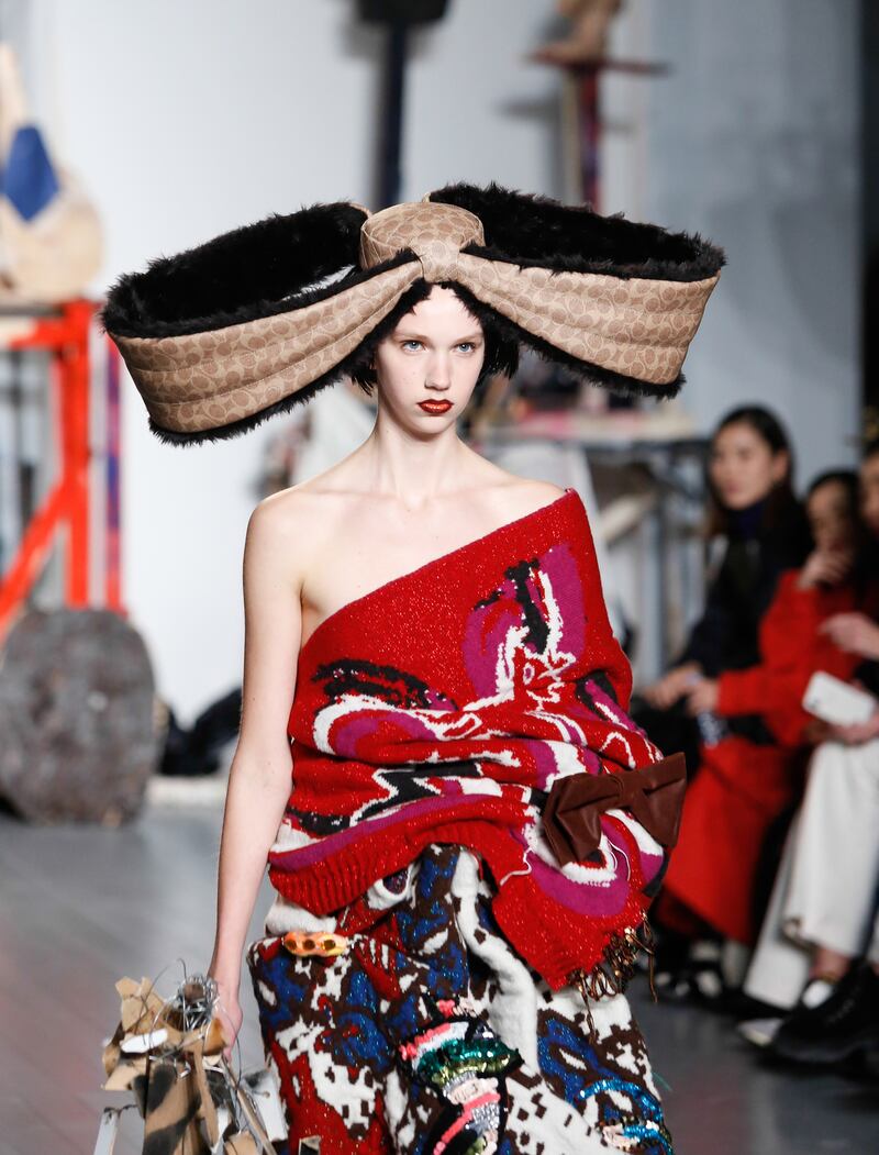 Colour and texture from Matty Bovan. Photograph:   Dominika Zarzycka/NurPhoto via Getty Images