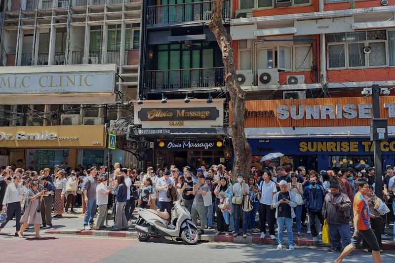 Myanmar and Thailand earthquake: People who evacuated from buildings following the earthquake in Bangkok. Photograph: Chutima Lalit/AP