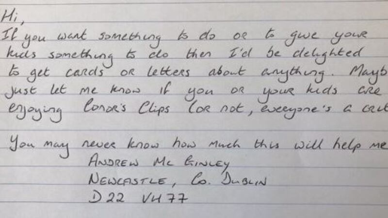 His handwritten appeal. Photograph: Twitter