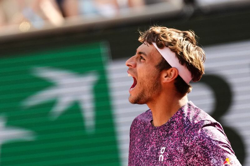 Italy's Flavio Cobolli reacts after winning the fourth set during his men's final singles match against Germany's Alexander Zverev. Photograph: Dimitar Dilkoff/AFP via Getty