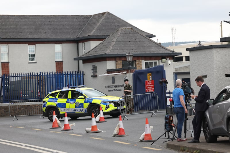 The scene outside Casement Aerodrome on Sunday evening, ahead of Daniel Kinahan's expected return to Ireland. Photograph: Damien Eagers/PA