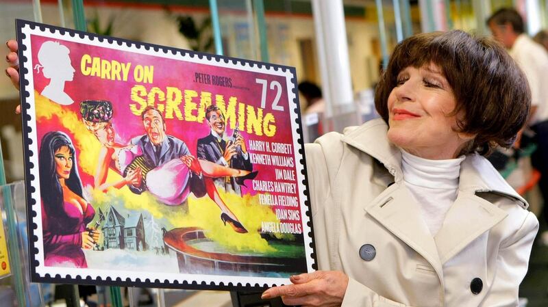 Fenella Fielding in 2008, launching a series of Royal Mail stamps celebrating the 50th anniversary of the Carry On films.  Photograph: Anthony Upton/PA Wire