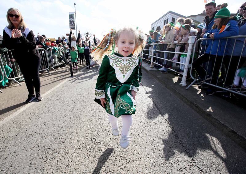 Four-year-old Jamine Cummins with the Kavanagh-Porter Academy of Dance taking part in the Dún Laoghaire St Patrick’s Day Parade. Photograph: Mark Stedman