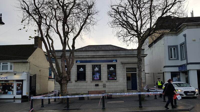 Fire at the KBC bank building on Main Street, Swords, Co Dublin. Photograph: Patrick Logue
