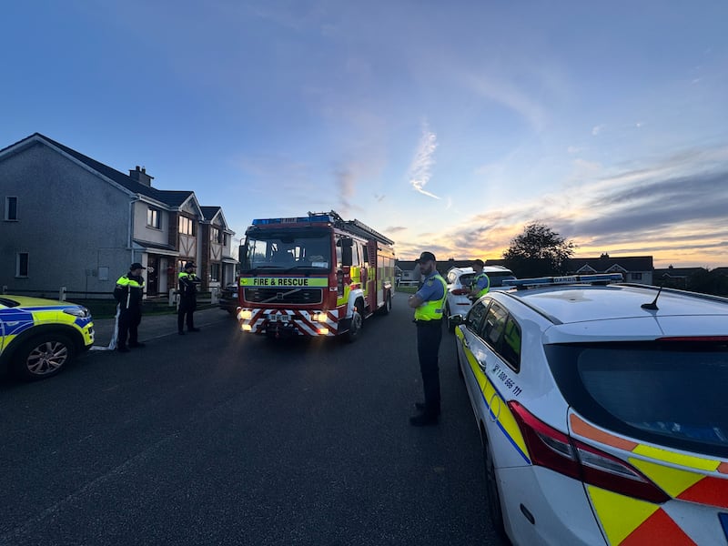 Firefighters depart the scene of the overnight fire in the Birchwood estate in Waterford City, Waterford. Photograph: PA Wire