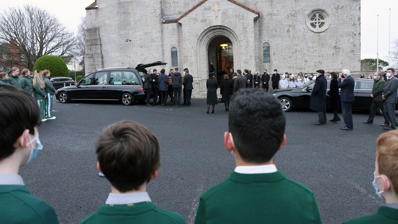 Aoife Beary’s coffin is brought into Our Lady of Perpetual Succour in Foxrock, Dublin for her funeral Mass after a  guard of honour was provided by the local primary and secondary schools. Photograph: Laura Hutton