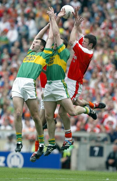 Armagh's Ronan Clarke with Seamus Moynihan and Michael McCarthy of Kerry during the 2002 All-Ireland final. Photograph: Morgan Treacy/Inpho