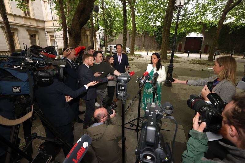 Media Minister Catherine Martin speaking to the media after a meeting with RTE. Picture: PA. 
 