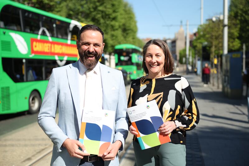 Emer Nowlan (right), chief executive of Educate Together, with Seamus Conboy, director of schools at Education and Training Boards Ireland, at the launch of a report on multi-belief education. Photograph: Enda O'Dowd