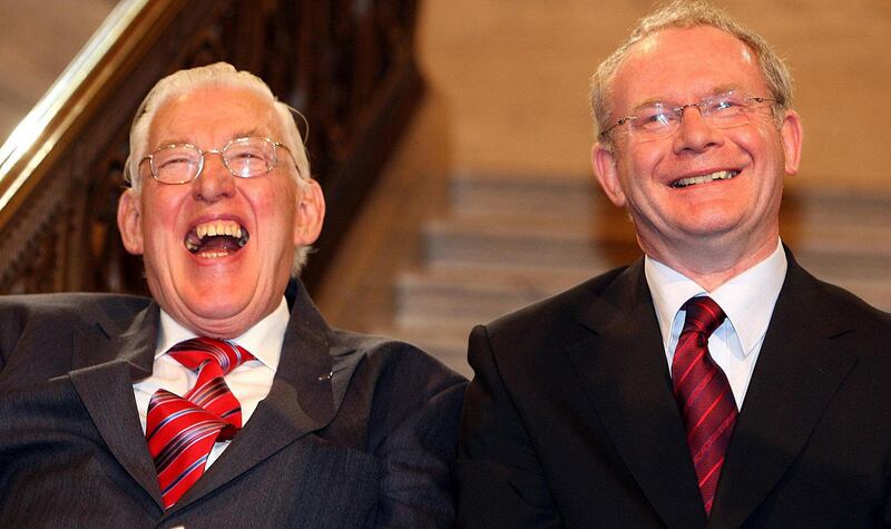 Ian Paisley and Martin McGuinness who were sworn in as first minister and deputy first minister after the St Andrews agreement in 2006. Photograph: Paul Faith/AFP/Getty