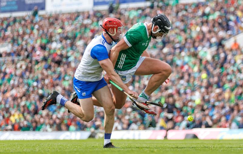 Waterford’s Tadhg de Burca and Gearoid Hegarty of Limerick. Photograph: James Crombie/Inpho
