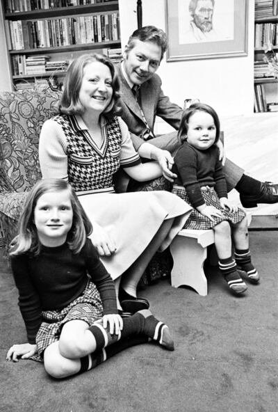 Kathleen Watkins and Gay Byrne at home in Howth, Co Dublin, with their daughters in the 1970s. Photograph: Charlie Collins 