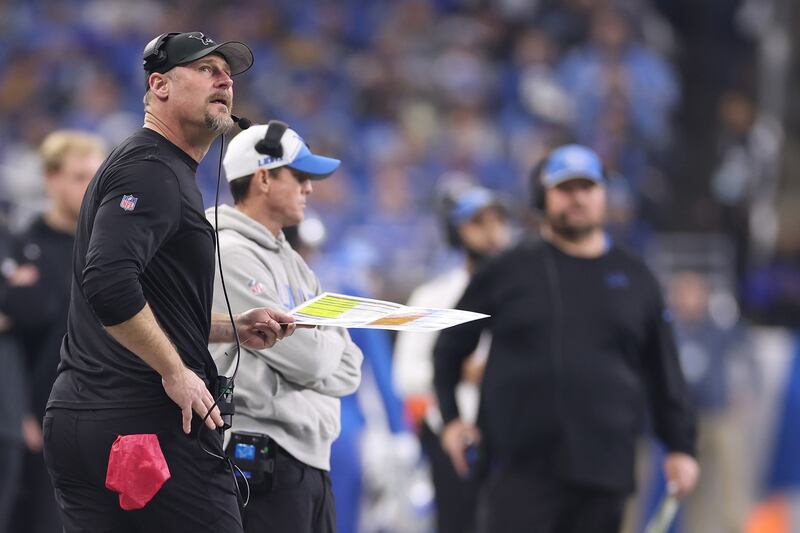 Detroit Lions head coach Dan Campbell during the first quarter of the NFC Divisional playoff game against the Tampa Bay Buccaneers at Ford Field in Detroit. Photograph:  Gregory Shamus/Getty Images