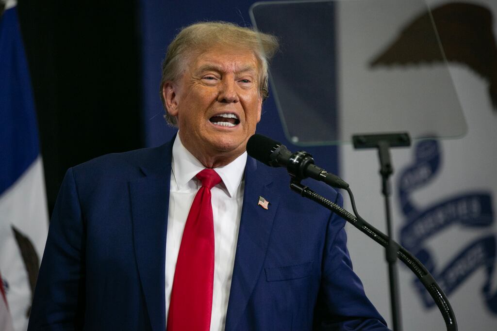 Donald Trump speaks to a crowd of supporters at the Fort Dodge Senior High School in Iowa on November 18th. Photograph: Jim Vondruska/Getty Images