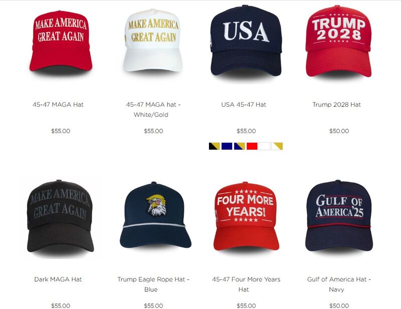 Caps available from Trump Store