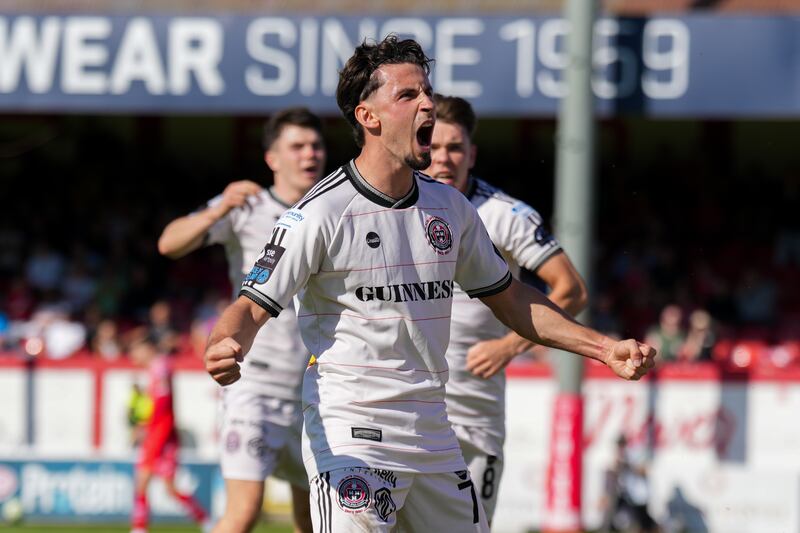 Connor Parsons of Bohemians celebrates his goal at Tolka Park. Photograph: James Lawlor/Inpho

