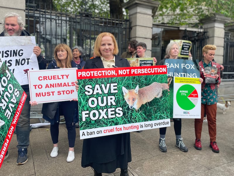 People Before Profit TD Ruth Coppinger during a protest against fox hunting on Tuesday. Photograph: Gráinne Ní Aodha/PA Wire