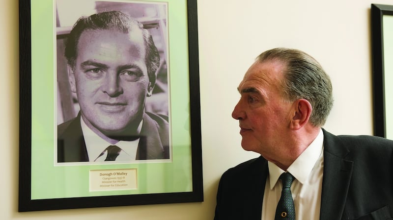 Actor Daragh O’Malley  looking at picture of his father, former minister for education Donogh O’Malley.